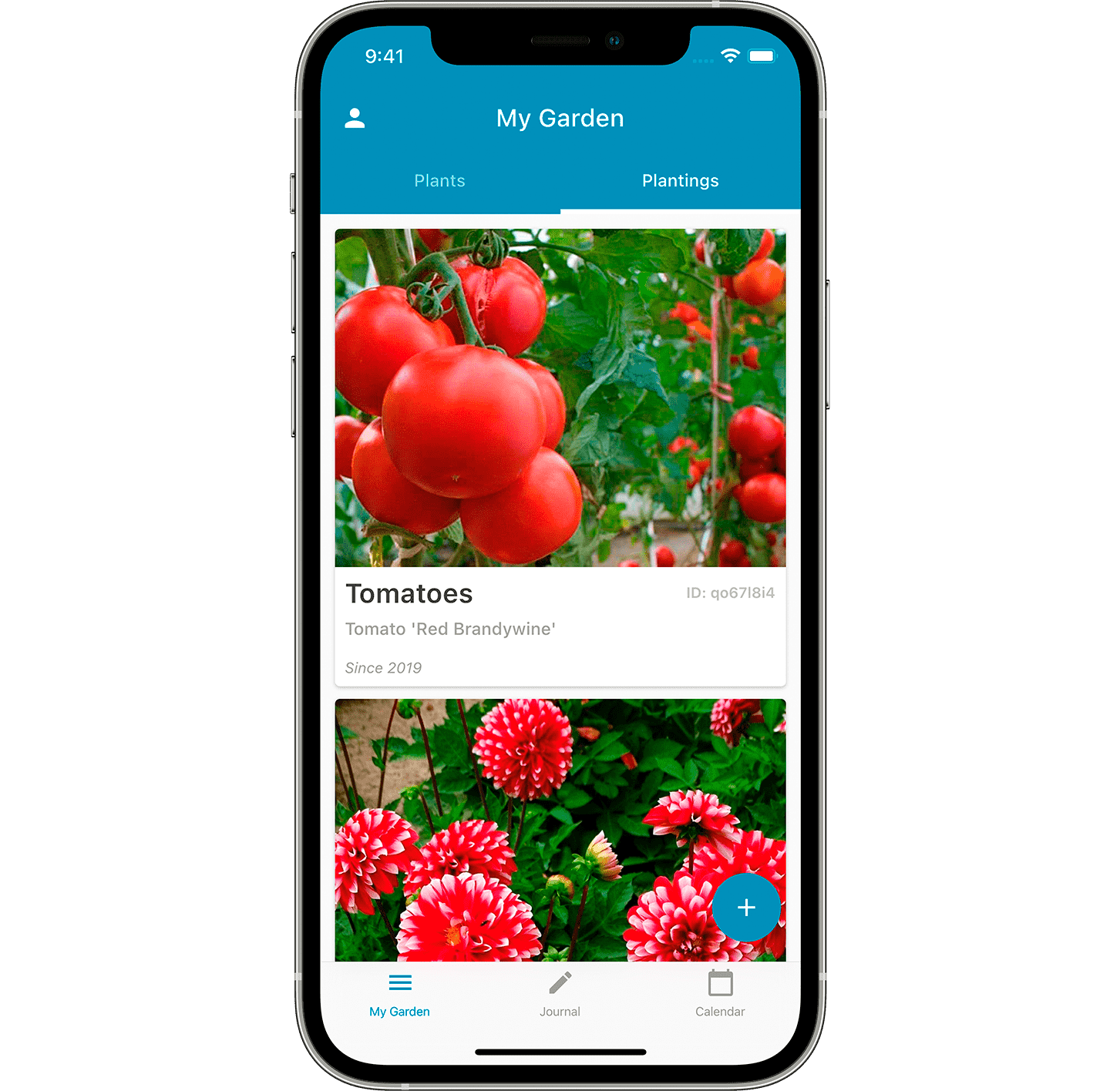 The plantings screen of Leafarise mobile app for gardeners